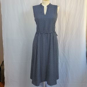 Anne Klein XL 2XL 16/18 Navy Blue and White Floral Geometric Print Full Dress